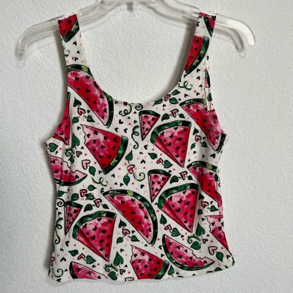 Hot Kiss Fruit Print Watermelon Graphics Tank Top Low Back Like New Medium
